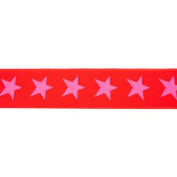 Gummiband Rot mit Rosa Sternen Breite 4 cm